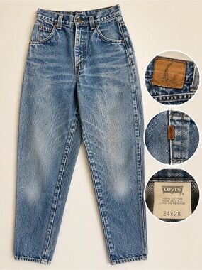 True Vintage Levi’s Brown Tab Acid Wash High Rise Mom Jeans USA 24x29